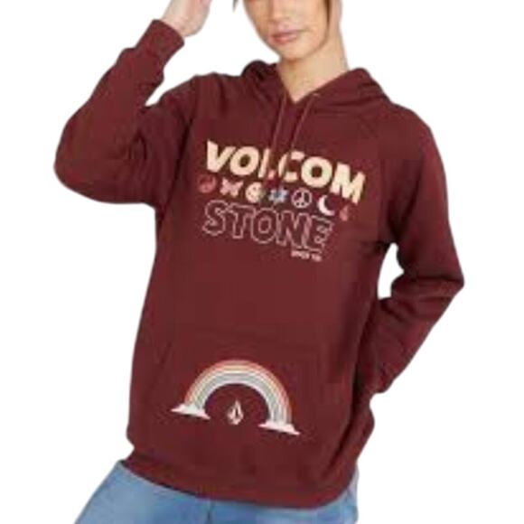 VOLCOM Truly Stoked Boyfriend Pullover Hoodie, Cayenne Women's Small (4/6) NWT - Picture 1 of 9